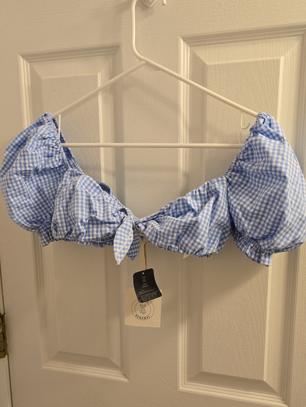 Urban Renewal Light Blue and White Gingham Tie-Front Crop Top
